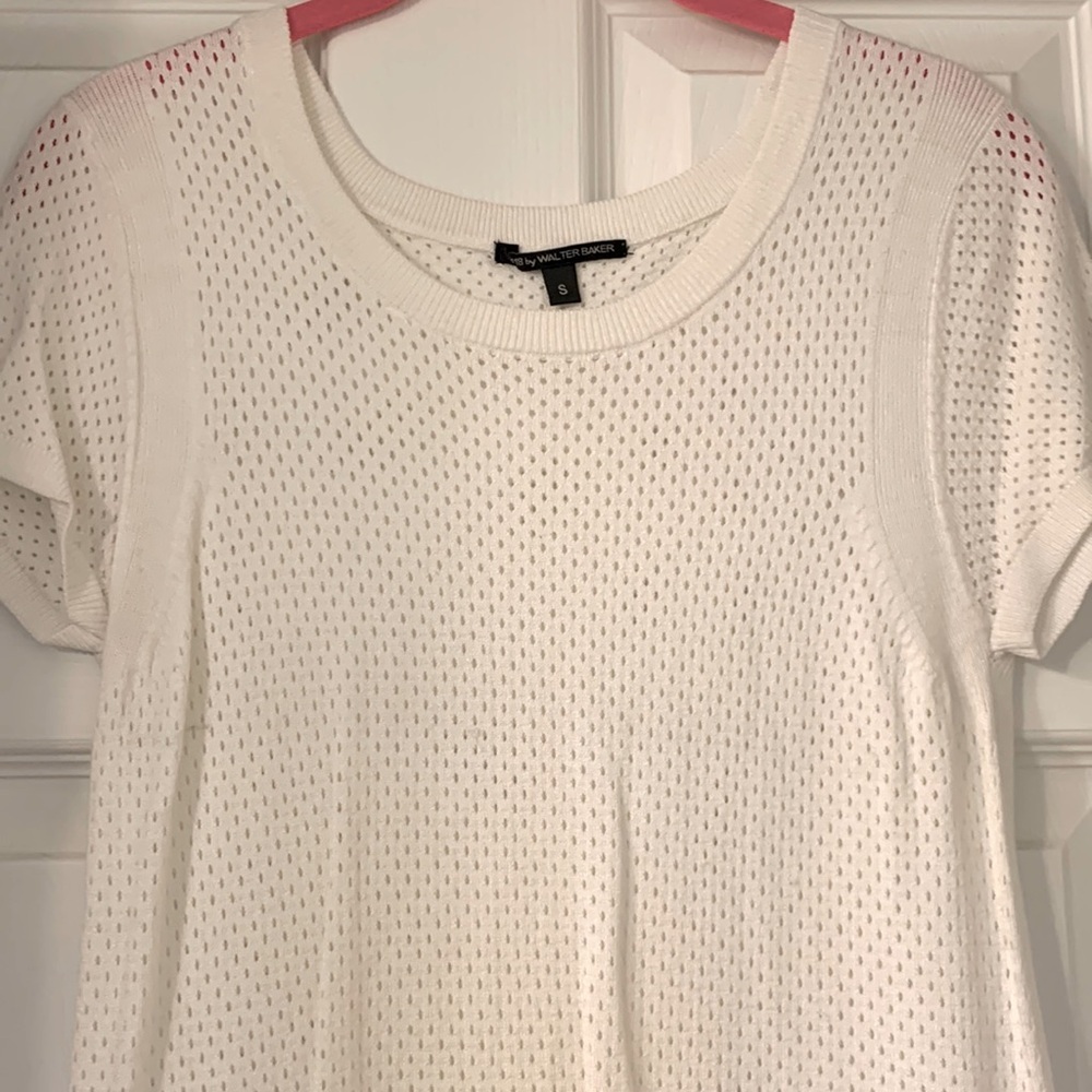 W118 by Walter Baker S white perforated knit top, rayon-nylon blend